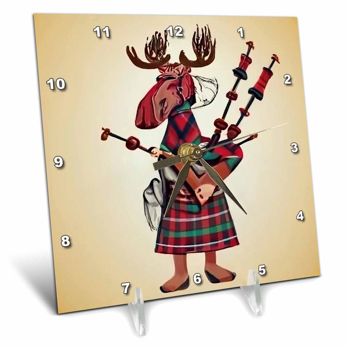 Desk Clock - Cool Cute Funny Moose Playing the Bagpipes Music Cubism Music and Animals