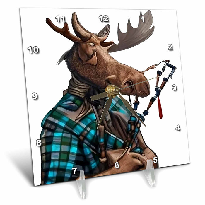 Desk Clock - Cute Funny Moose Playing the Bagpipes Music Cubism Satire Music and Animals