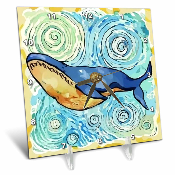 Desk Clock - Cool Cute Blue Whale Van Gogh Starry Night Style Save the Whales Animals