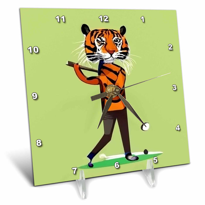 Desk Clock - Cool Cute Funny Tiger Playing Golf Golfing Satire Sports and Hobbies