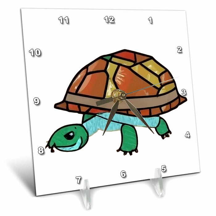 Desk Clock - Cool Cute Funny Colorful Funky Box Turtle Cubism Style Art Animals