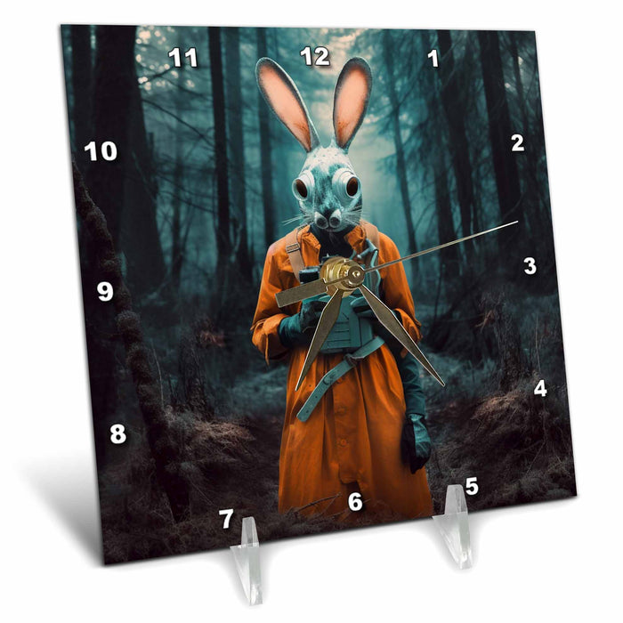 Desk Clock - Rabbit in a post apocalyptic forest AI Generated Art