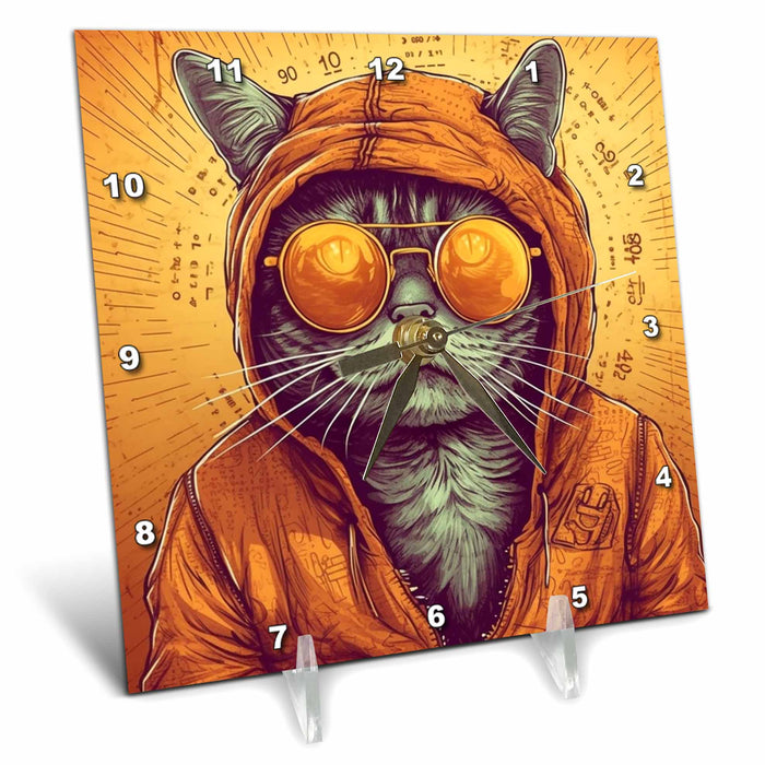 Desk Clock - Cool Looking Cat in Sunglasses AI Generated Art