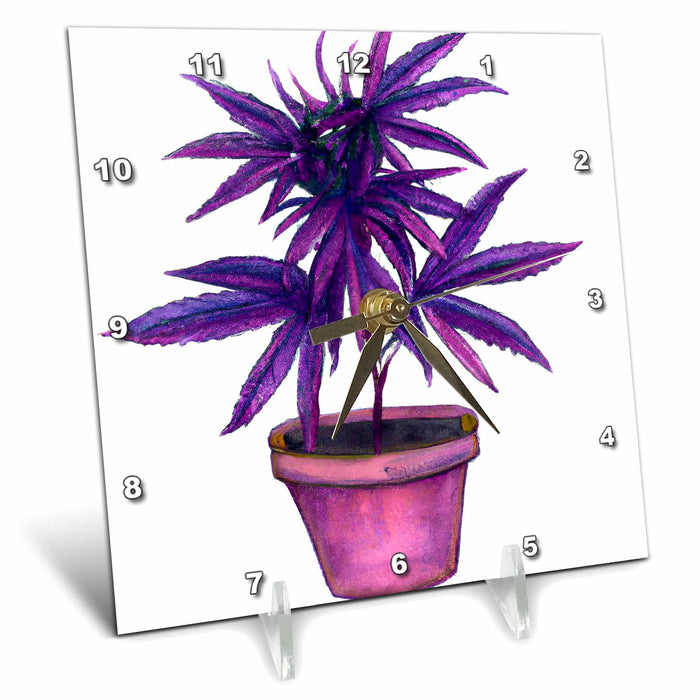 Desk Clock - Purple Cannabis Plant Cannabis