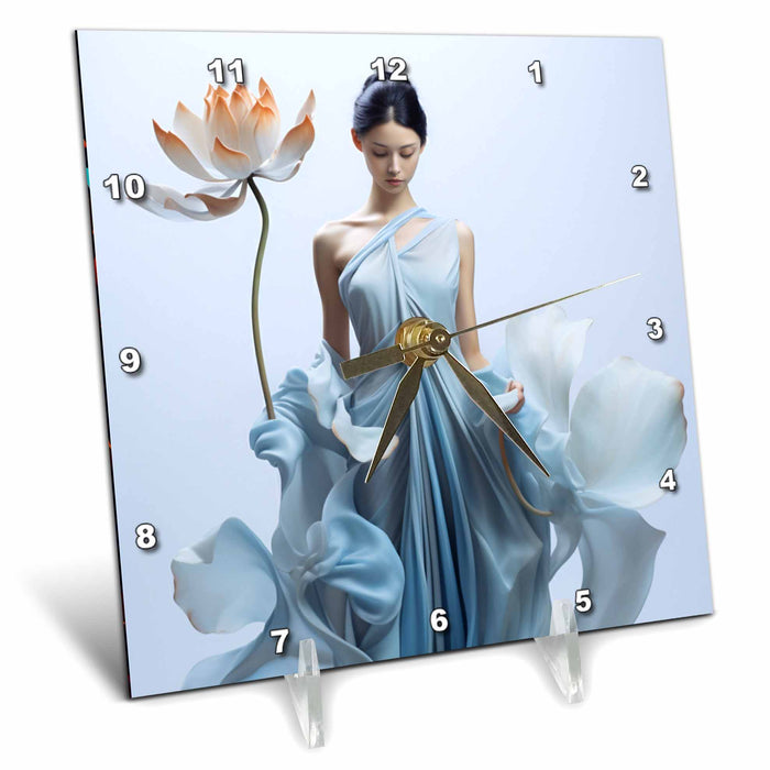 Desk Clock - Woman with Lotus Flower AI Generated Art