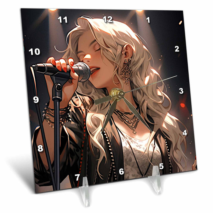 Desk Clock - Rockstar Woman Sings AI Generated Art