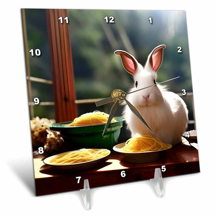 Desk Clock - Rabbit With Spaghetti AI Generated Art