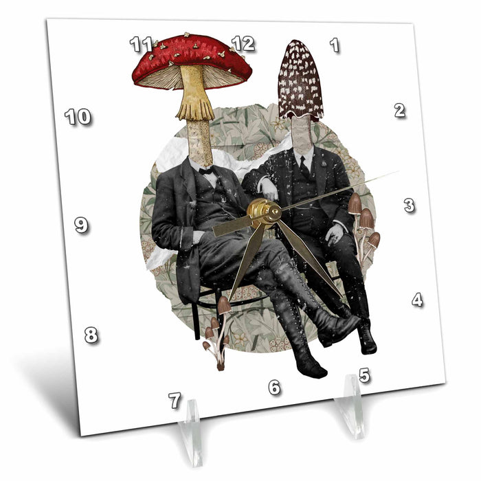 Desk Clock - Mushroom People Collage Digital Art