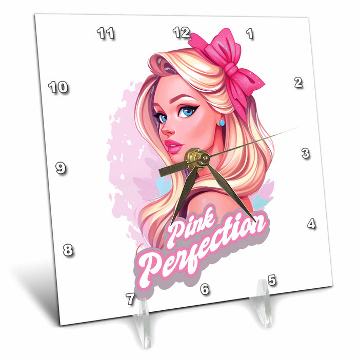 Desk Clock - Pink Perfection Blonde Doll Digital Art