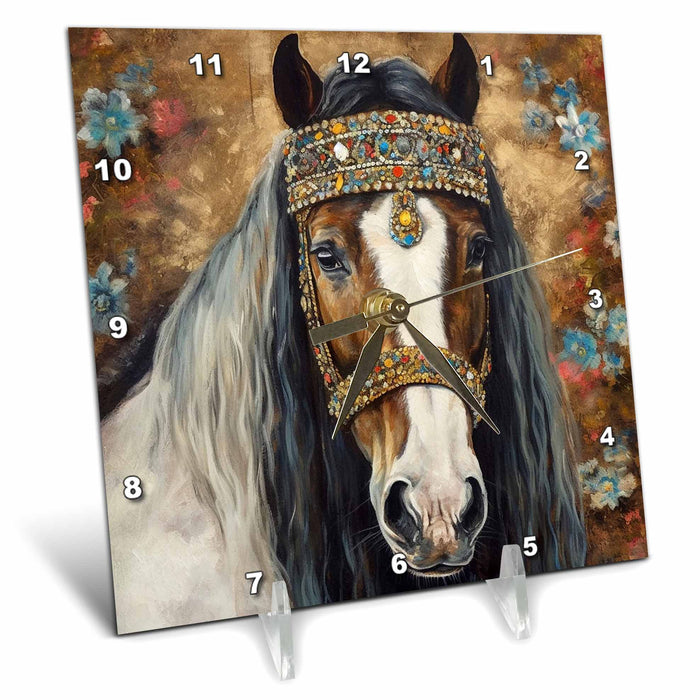 Desk Clock - Pinto Horse in a Crown AI Generated Art