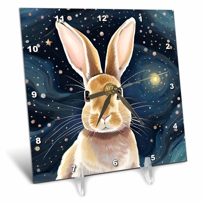 Desk Clock - Rabbit in the Starry Night Sky AI Generated Art