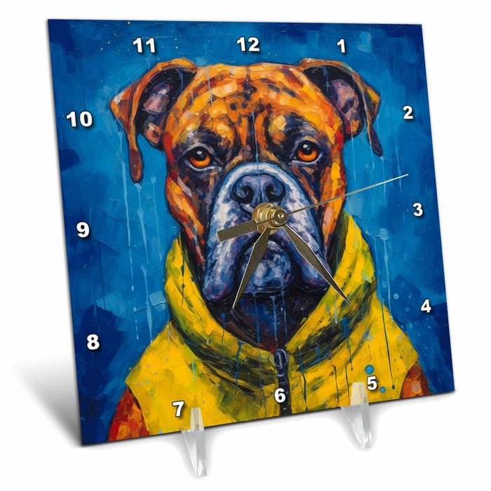 Desk Clock - Cool Boxer Dog with hoddie portrait in Post-Impressionism style CR Media - Illustrations