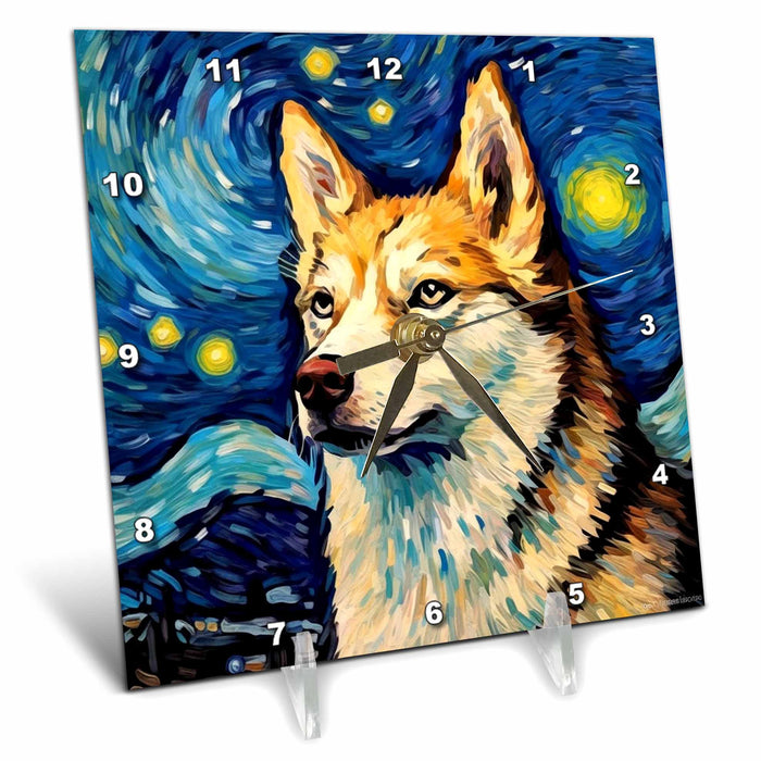 Desk Clock - Siberian Husky portrait in Post-Impressionism style CR Media - Illustrations