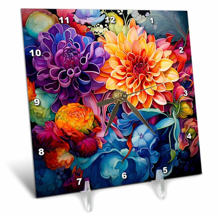 Desk Clock - Vibrant abstract floral design CR Media - Illustrations