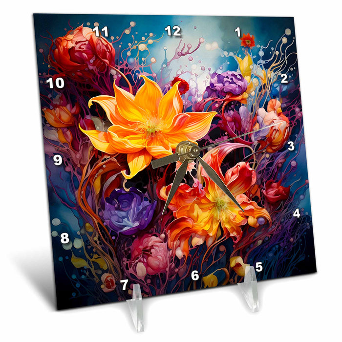 Desk Clock - Vibrant abstract floral design CR Media - Illustrations