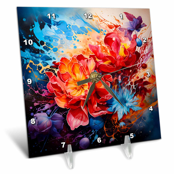 Desk Clock - Vibrant abstract floral design CR Media - Illustrations