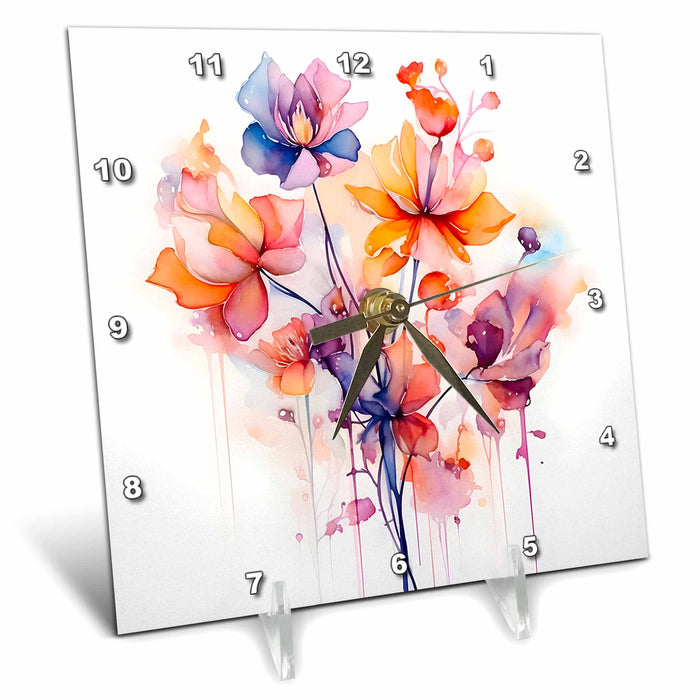 Desk Clock - Watercolor painting inspired floral design CR Media - Illustrations