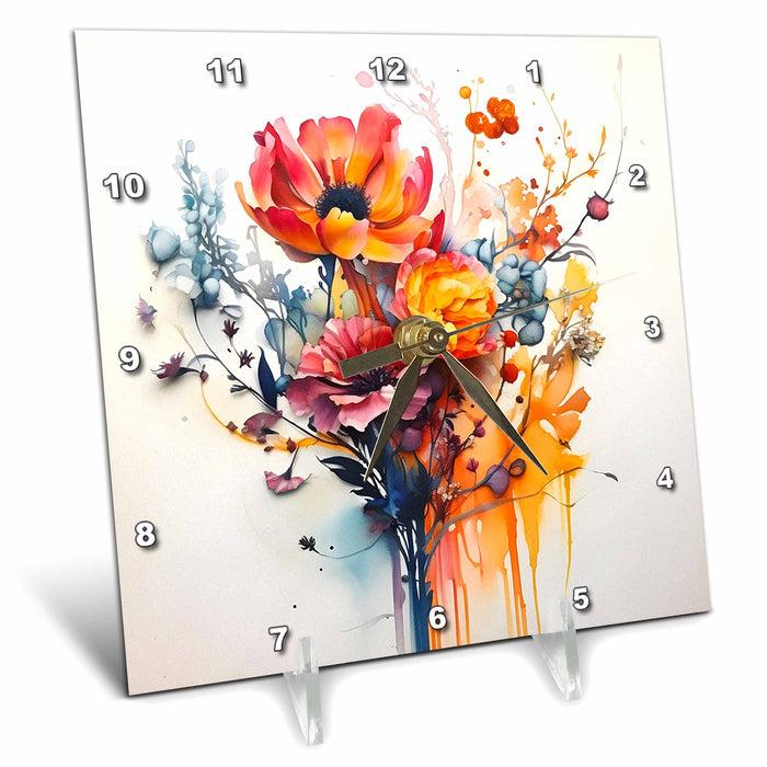 Desk Clock - Watercolor painting inspired floral design CR Media - Illustrations