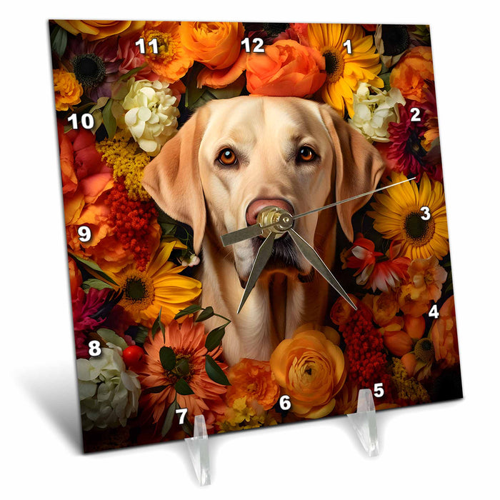 Desk Clock - Labrador Retriever with floral background CR Media - Illustrations