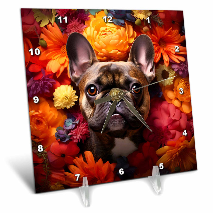 Desk Clock - French Bulldog with floral background CR Media - Illustrations