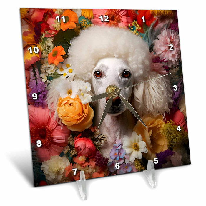 Desk Clock - Poodle with floral background CR Media - Illustrations