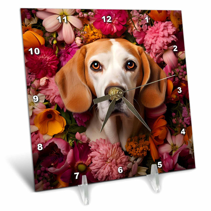 Desk Clock - Beagle with floral background CR Media - Illustrations