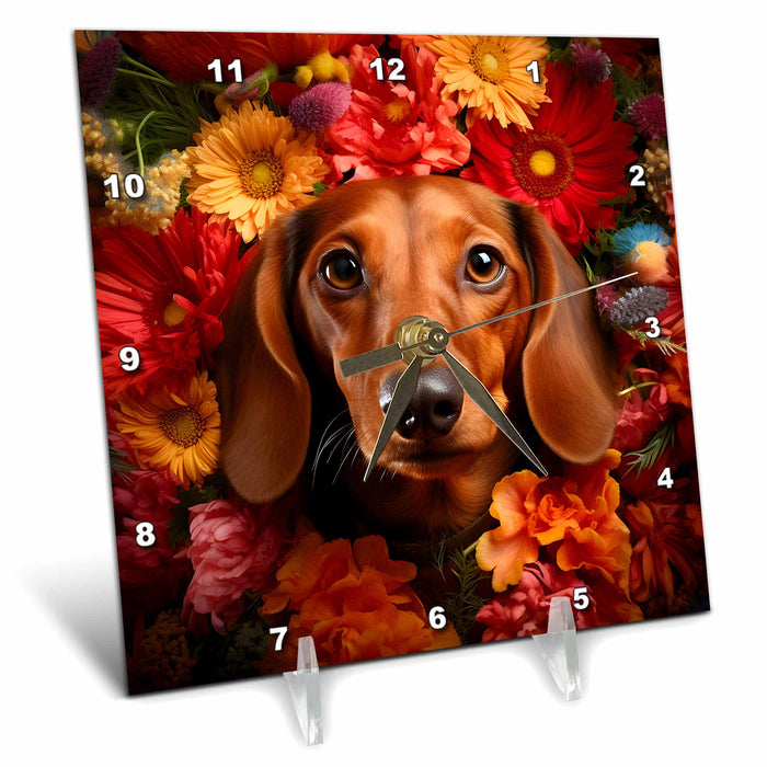 Desk Clock - Dachshund with floral background CR Media - Illustrations