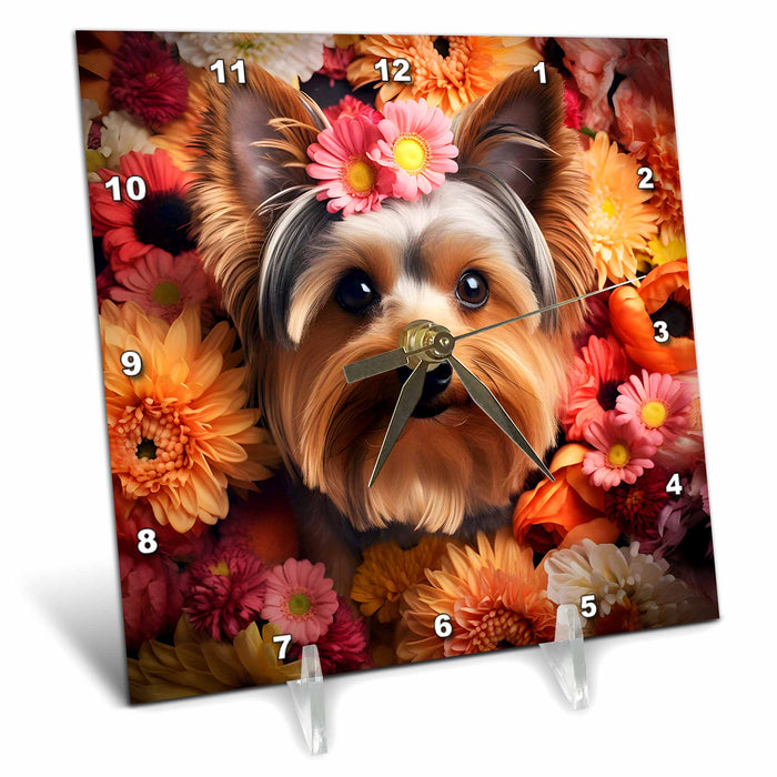 Desk Clock - Yorkshire Terrier with floral background CR Media - Illustrations