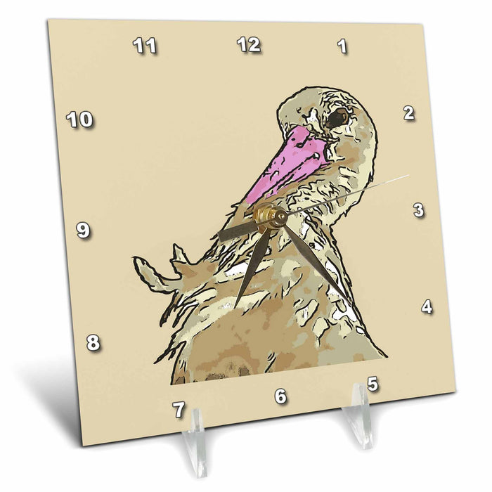 Desk Clock - White Stork With Incredulous Expression Black Outline Art Vector Art - Stork Birds