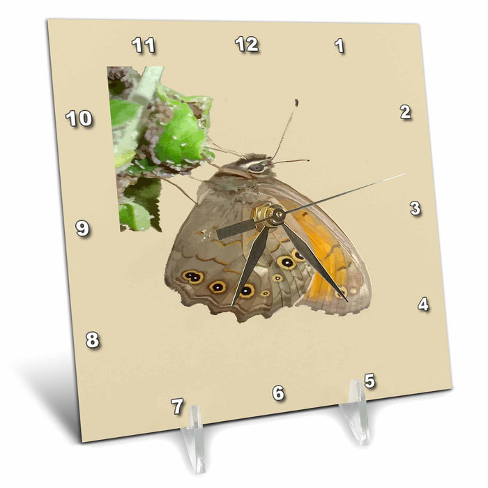 Desk Clock - Meadow Brown Butterfly Feeding On Aphids Vector Art - Butterfly