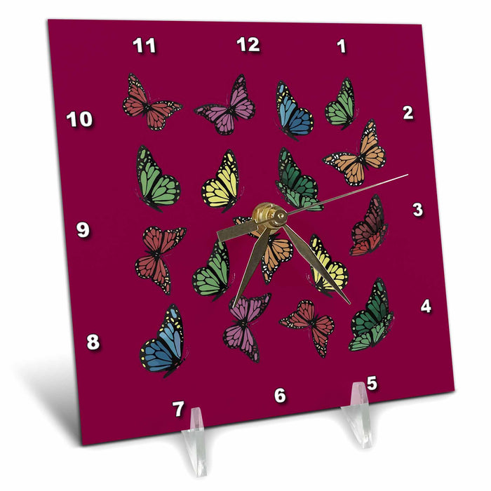 Desk Clock - Colorful and Cute Butterfly Pattern 1 Vector Art - Butterflies Pattern