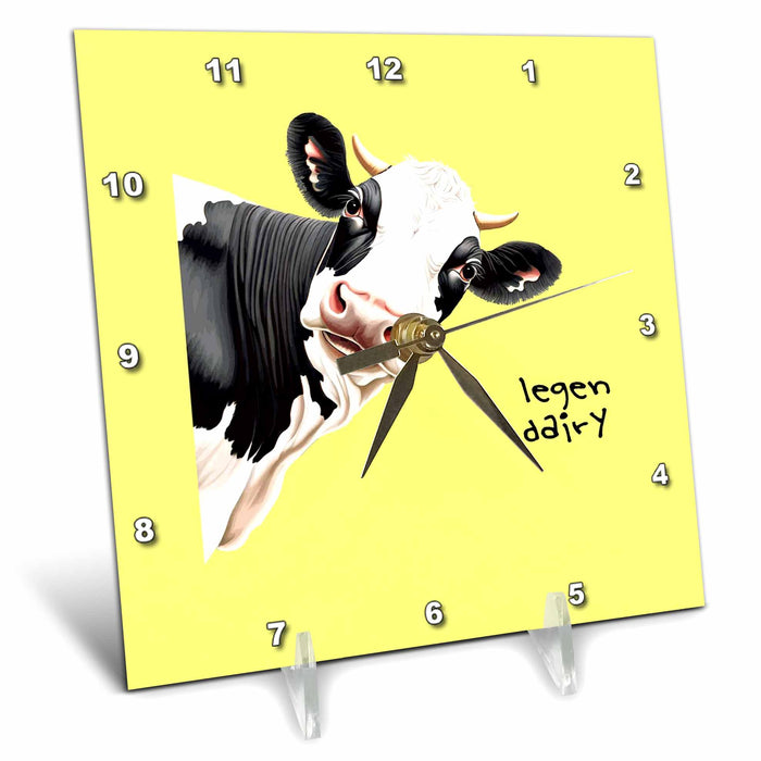 Desk Clock - Legen Dairy Pun Cartoon Style Legendary Cow Vector Art - Dairy Cow Humor