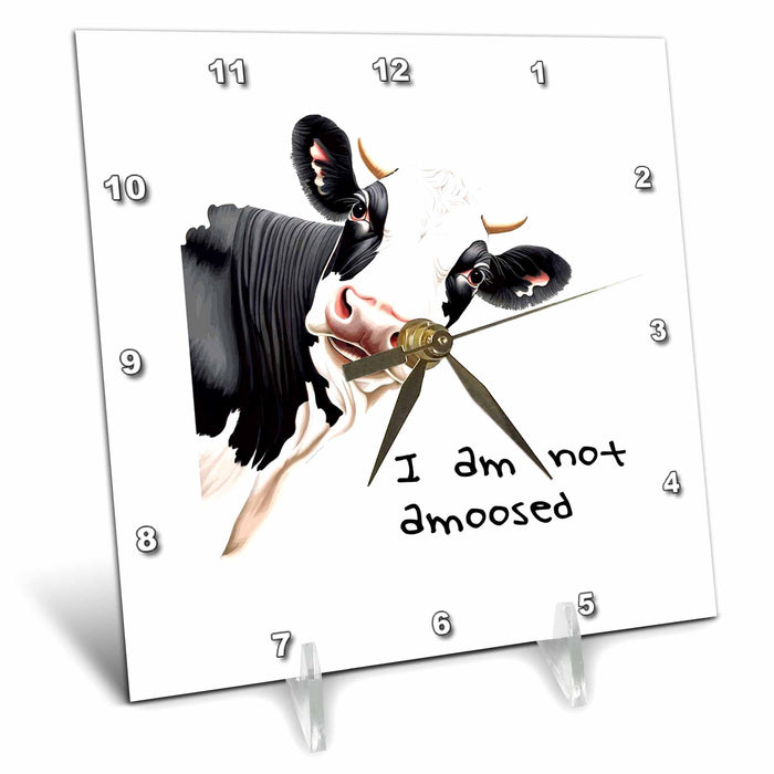 Desk Clock - I Am Not Amoosed Pun Cartoon Style Cow Vector Art - Cow Humor