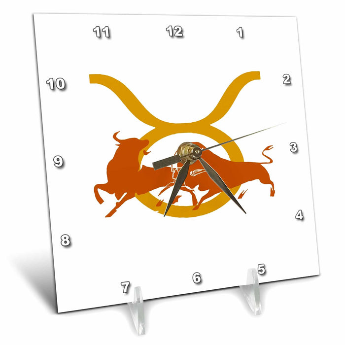 Desk Clock - Taurean Bull Icon Glyph Of Head and Horns Vector Art - Taurus Astronomical Sign