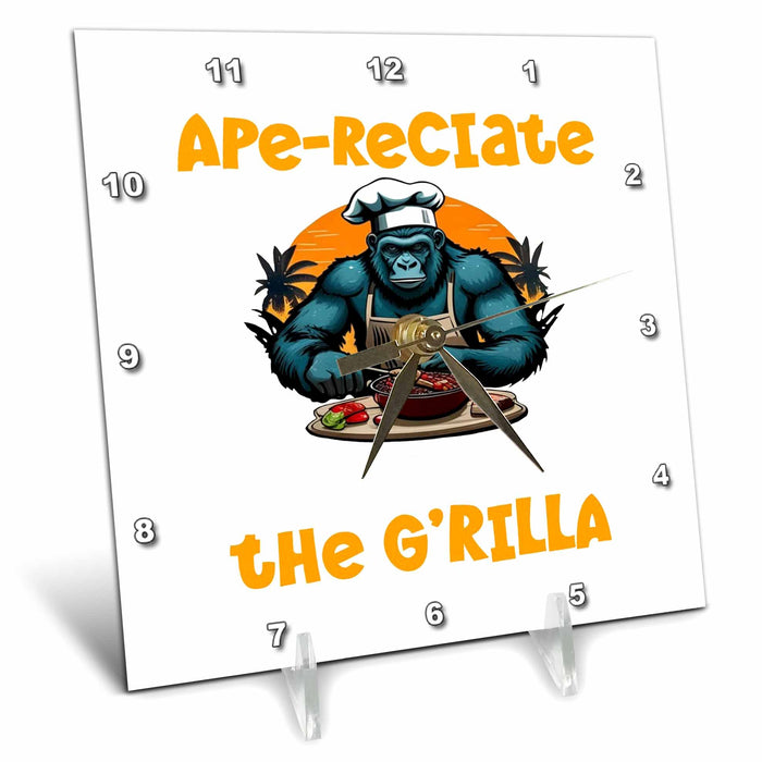 Desk Clock - Appreciate The Grilla Master BBQ Griller Fun Pun Vector Art - BBQ Humor