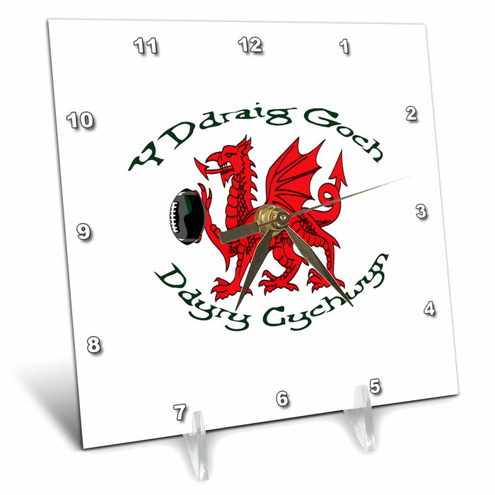 Desk Clock - The Red Dragon Inspires Action Welsh Rugby Supporter Vector Art - Welsh Rugby