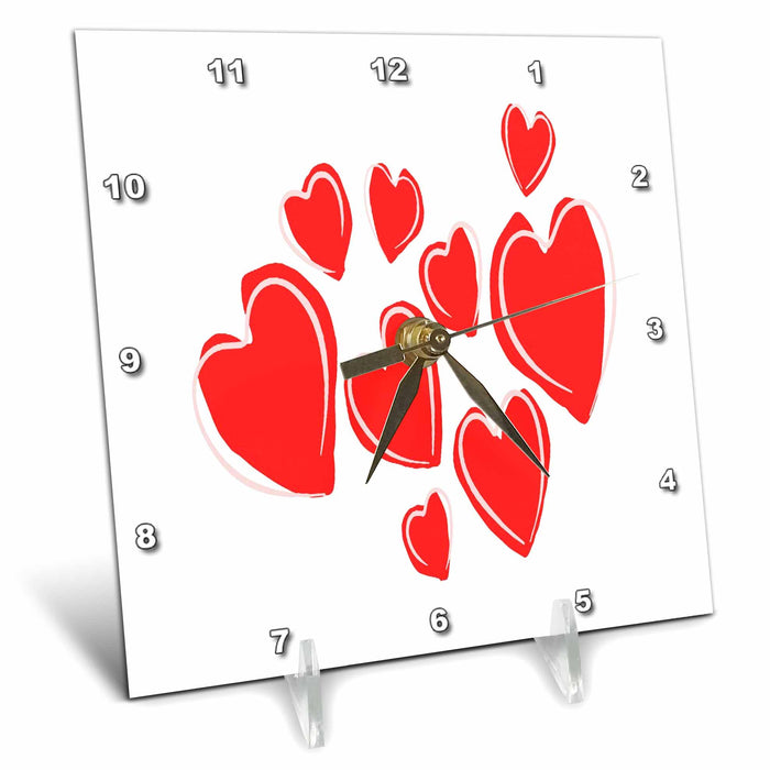 Desk Clock - Cute Hearts Hand Drawn Deep Red Romantic Doodle Vector Art - Hearts