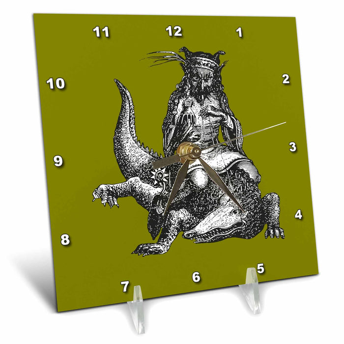 Desk Clock - Agaress The Old Duke Riding Upon A Crocodile Vector Illustration Vector Art - Demon Characters