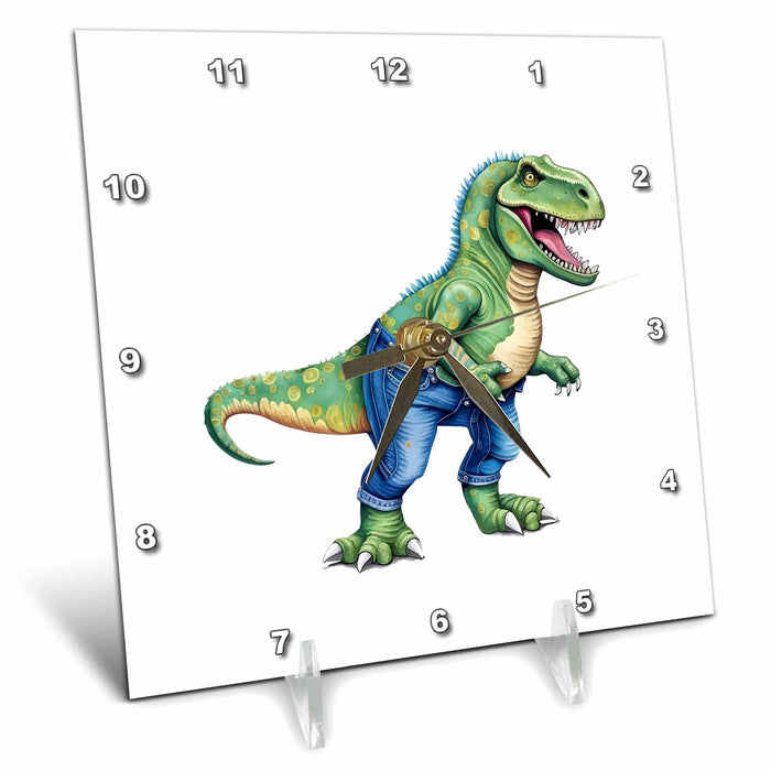 Desk Clock - Dinosaur Wearing Denim Jeans Vector Art - Dinosaur