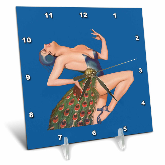 Desk Clock - Male Actress Runway Diva in Peacock Outfit Vector Art - Drag Queen