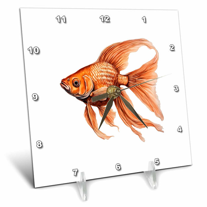 Desk Clock - Detailed Orange Colored Fantail Goldfish Vector Art - Fantail Goldfish