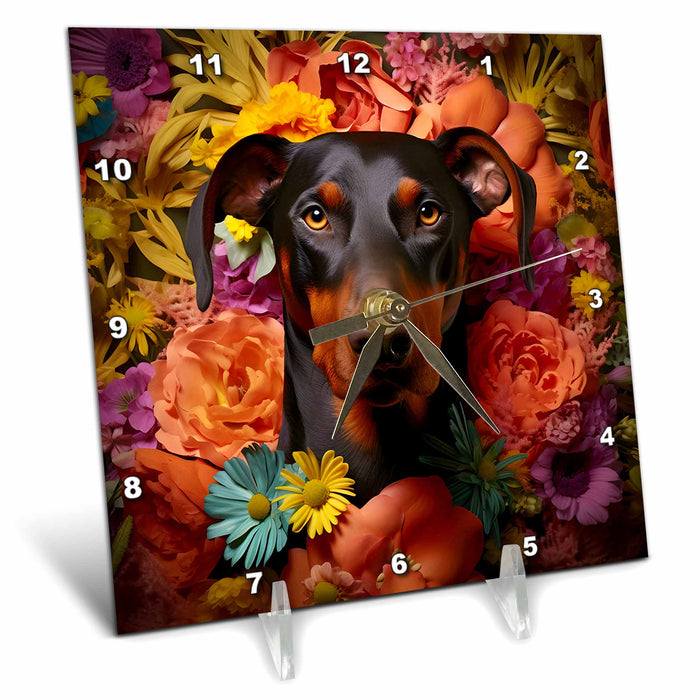 Desk Clock - Dobermann with floral background CR Media - Illustrations