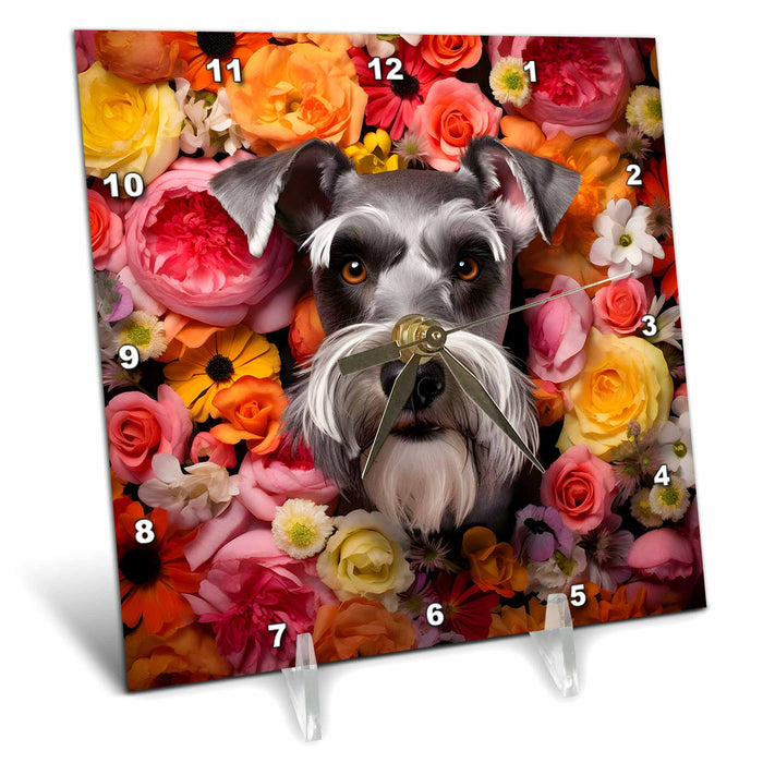 Desk Clock - Miniature Schnauzer with floral background CR Media - Illustrations