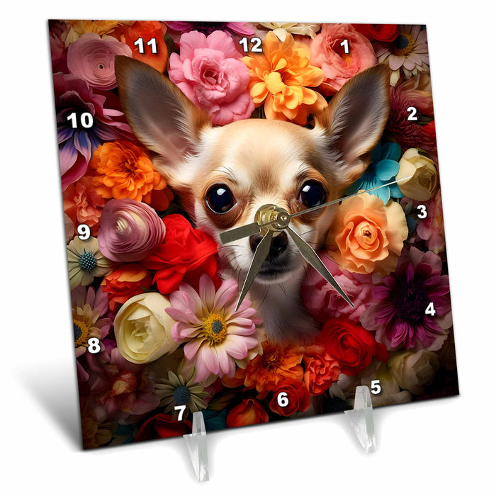 Desk Clock - Chihuahua with floral background CR Media - Illustrations