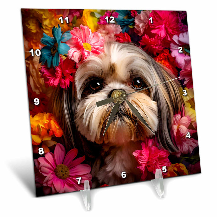 Desk Clock - Shih Tzu with floral background CR Media - Illustrations