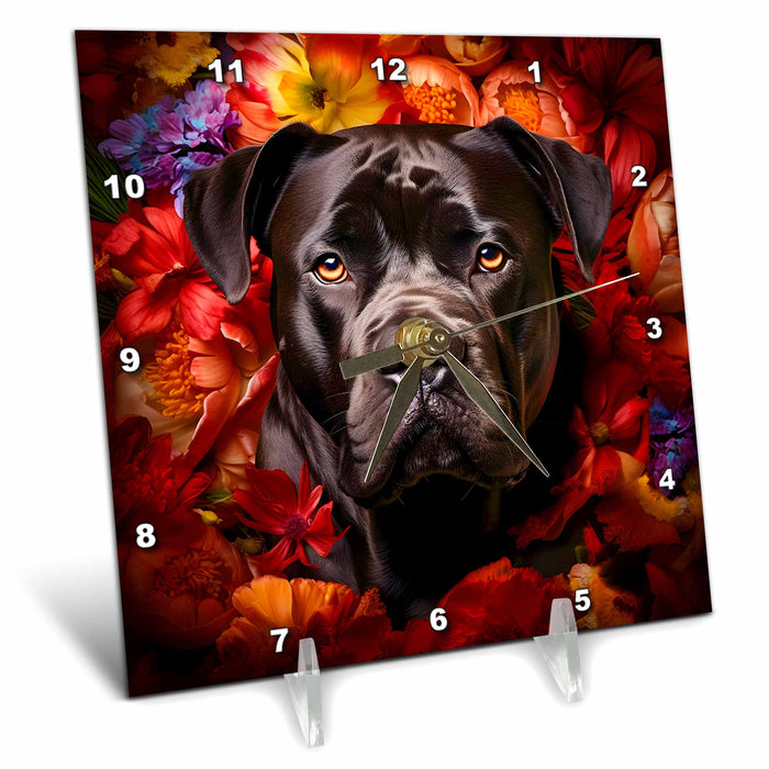 Desk Clock - Cane Corso with floral background CR Media - Illustrations