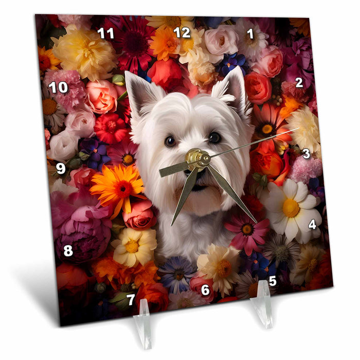 Desk Clock - West Highland White Terrier with floral background CR Media - Illustrations