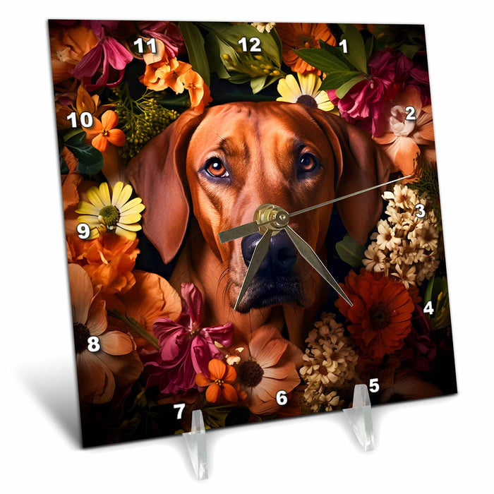 Desk Clock - Rhodesian Ridgeback with floral background CR Media - Illustrations