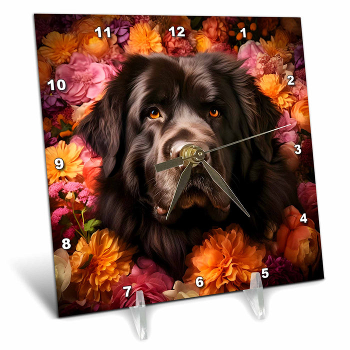 Desk Clock - Newfoundland Dog with floral background CR Media - Illustrations