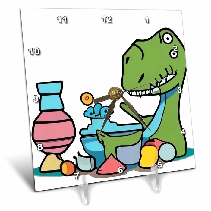 Desk Clock - Cute funny T-rex Dinosaur Making Pottery with Clay and Throwing Sports and Hobbies